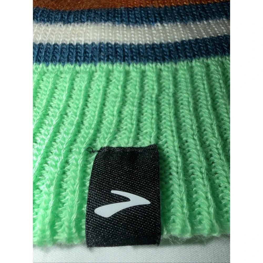 Brooks Run Happy Heritage Pom Pom Beanie DK Ocean Unisex Running Apparel Hat